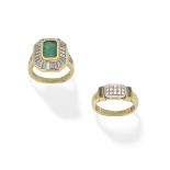 TWO EMERALD AND DIAMOND RINGS (2)