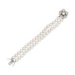 CULTURED PEARL AND DIAMOND BRACELET