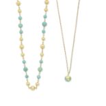 TWO TURQUOISE-SET NECKLACES (2)