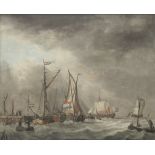 Jan Verbruggen (Enkhuizen 1712-1780 Woolwich) A harbour scene with ships in stormy waters