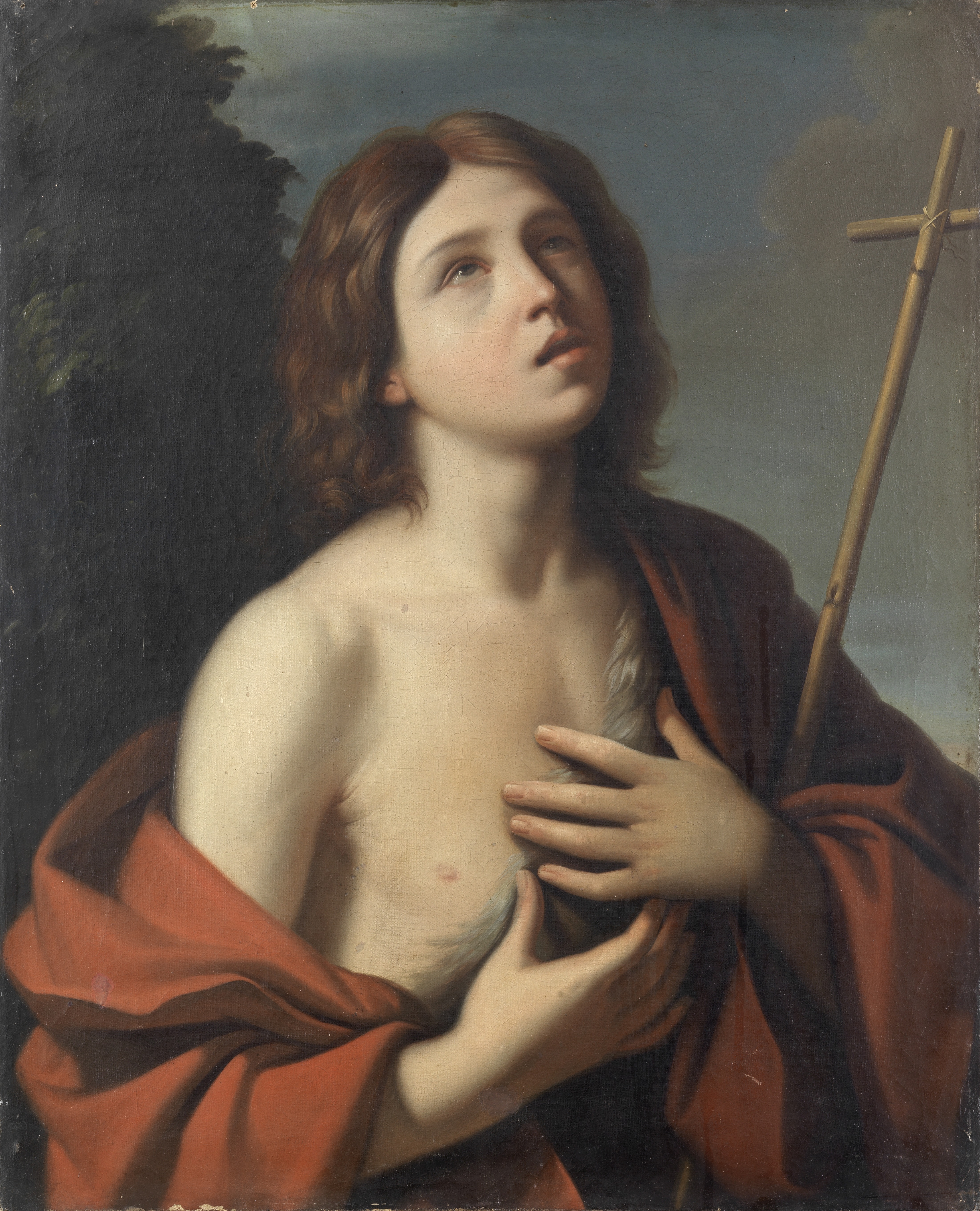 After Giovanni Francesco Barbieri, called il Guercino, 19th Century Saint John the Baptist unframed