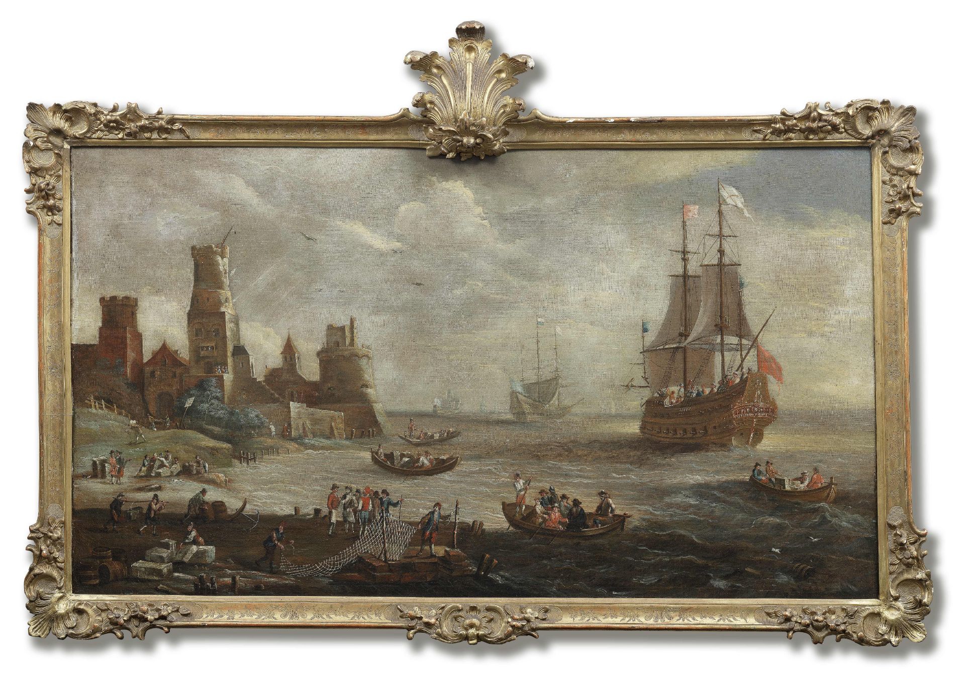 Circle of Peter van den Velde (Antwerp 1634-circa 1724) A Mediterranean harbour scene with fisher...