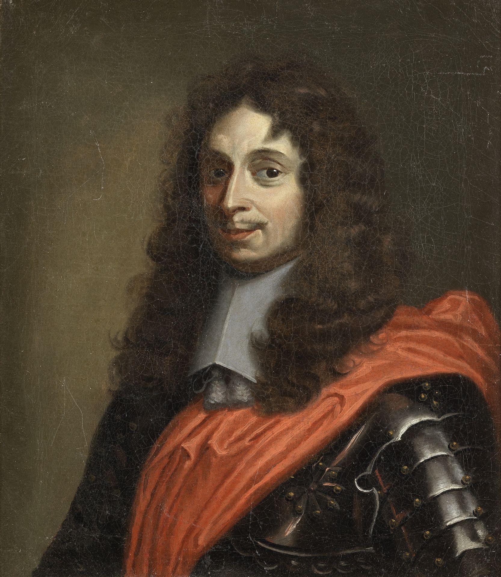 French School, 17th Century Portrait of a gentleman, half-length, in armour with a red sash