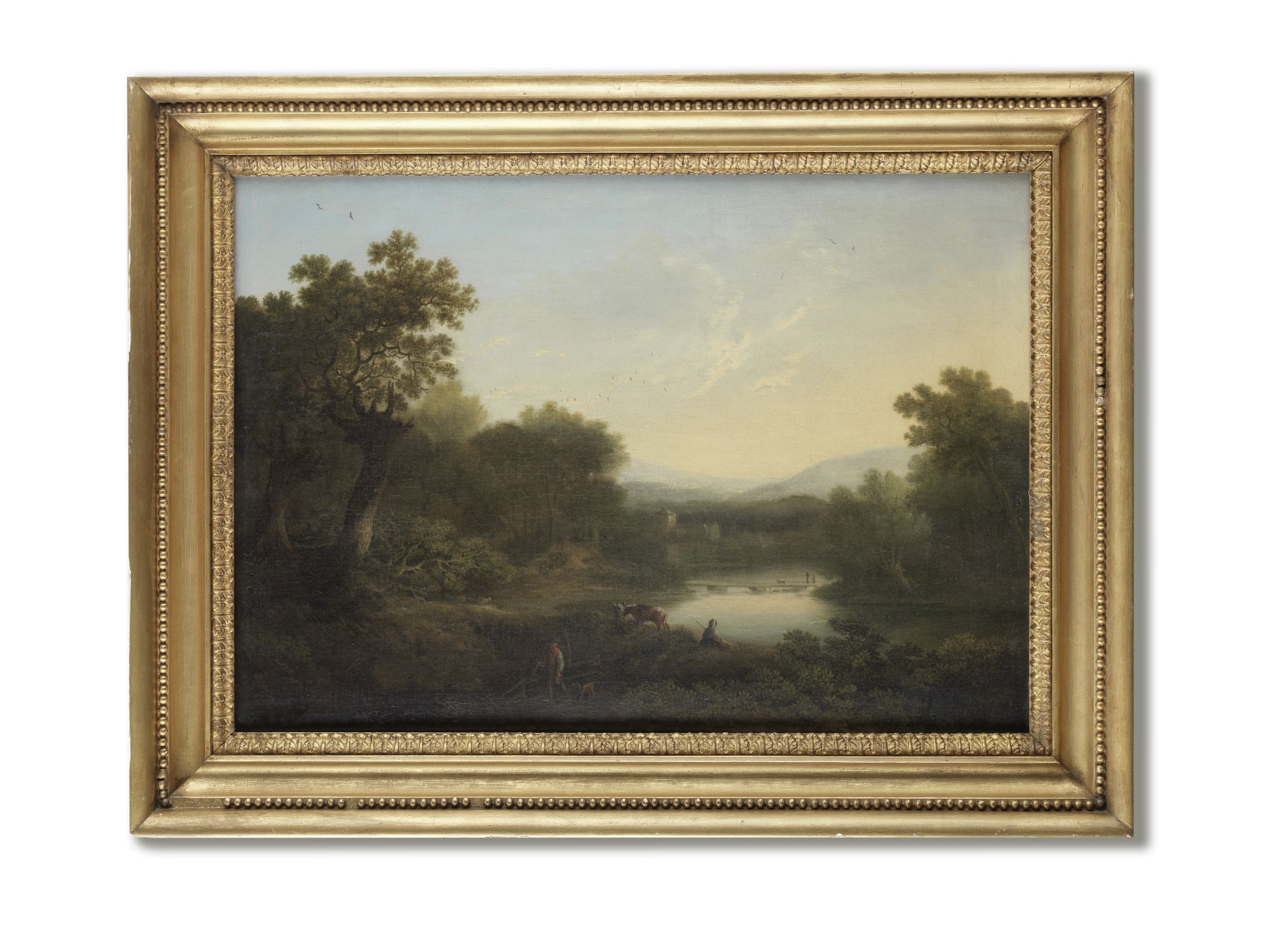 George Smith of Chichester (Chichester 1714-1776) An Italianate river landscape with a figure fis...