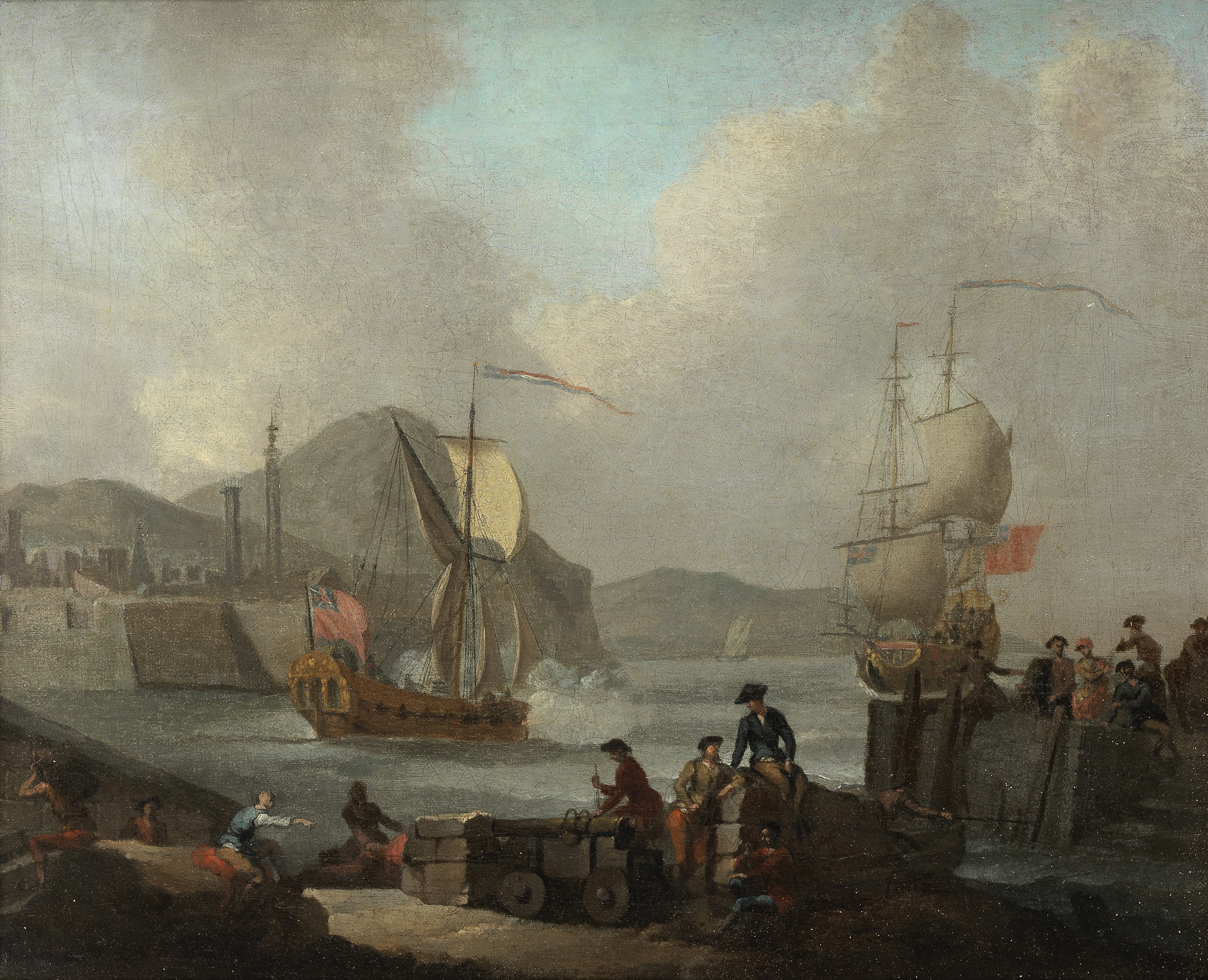 Circle of Claude Joseph Vernet (Avignon 1714-1789 Paris) A harbour scene with figures unloading a...