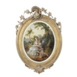 French School, circa 1800 Elegant couples in landscapes 16 in. ((2))