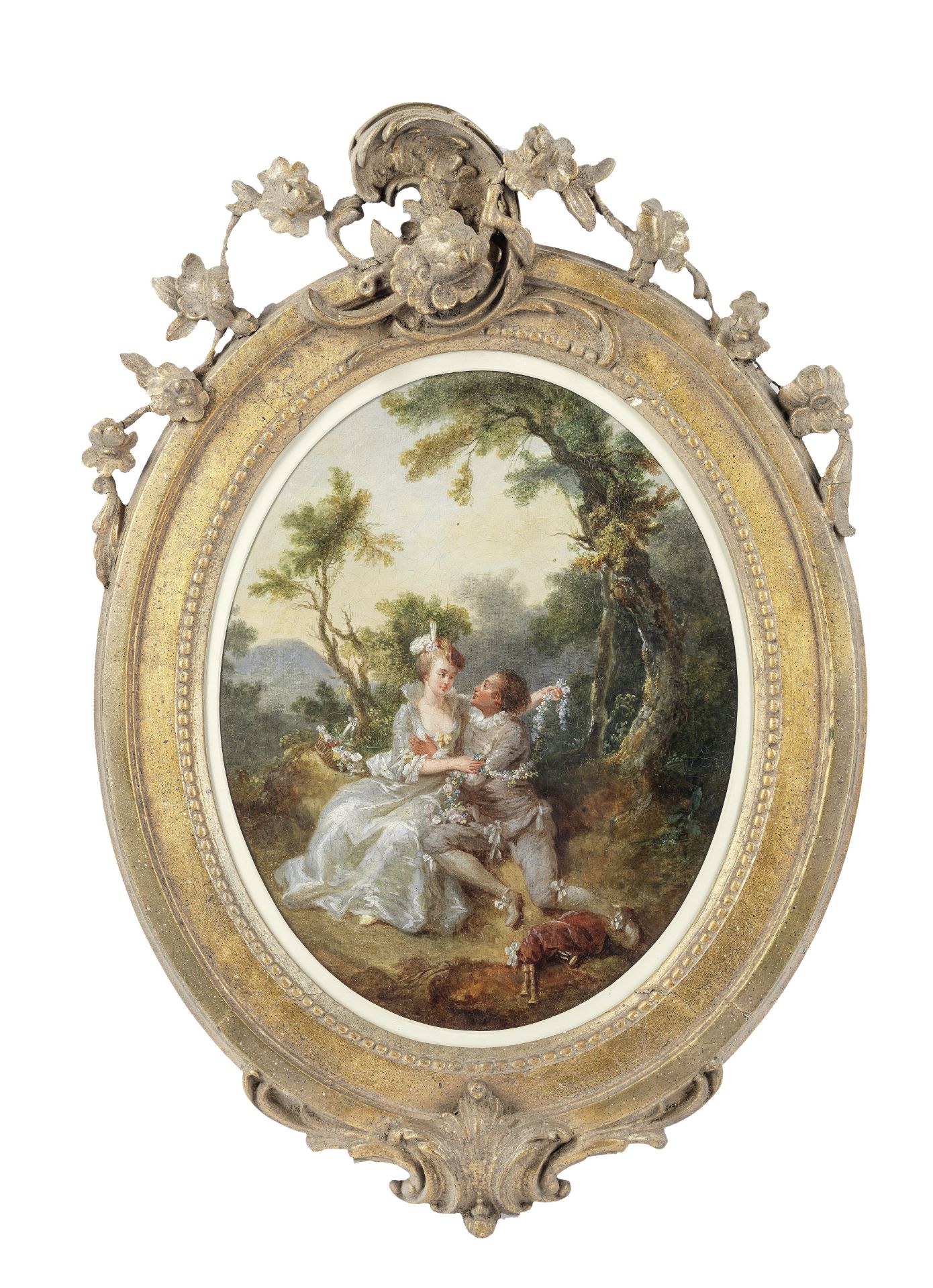 French School, circa 1800 Elegant couples in landscapes 16 in. ((2))