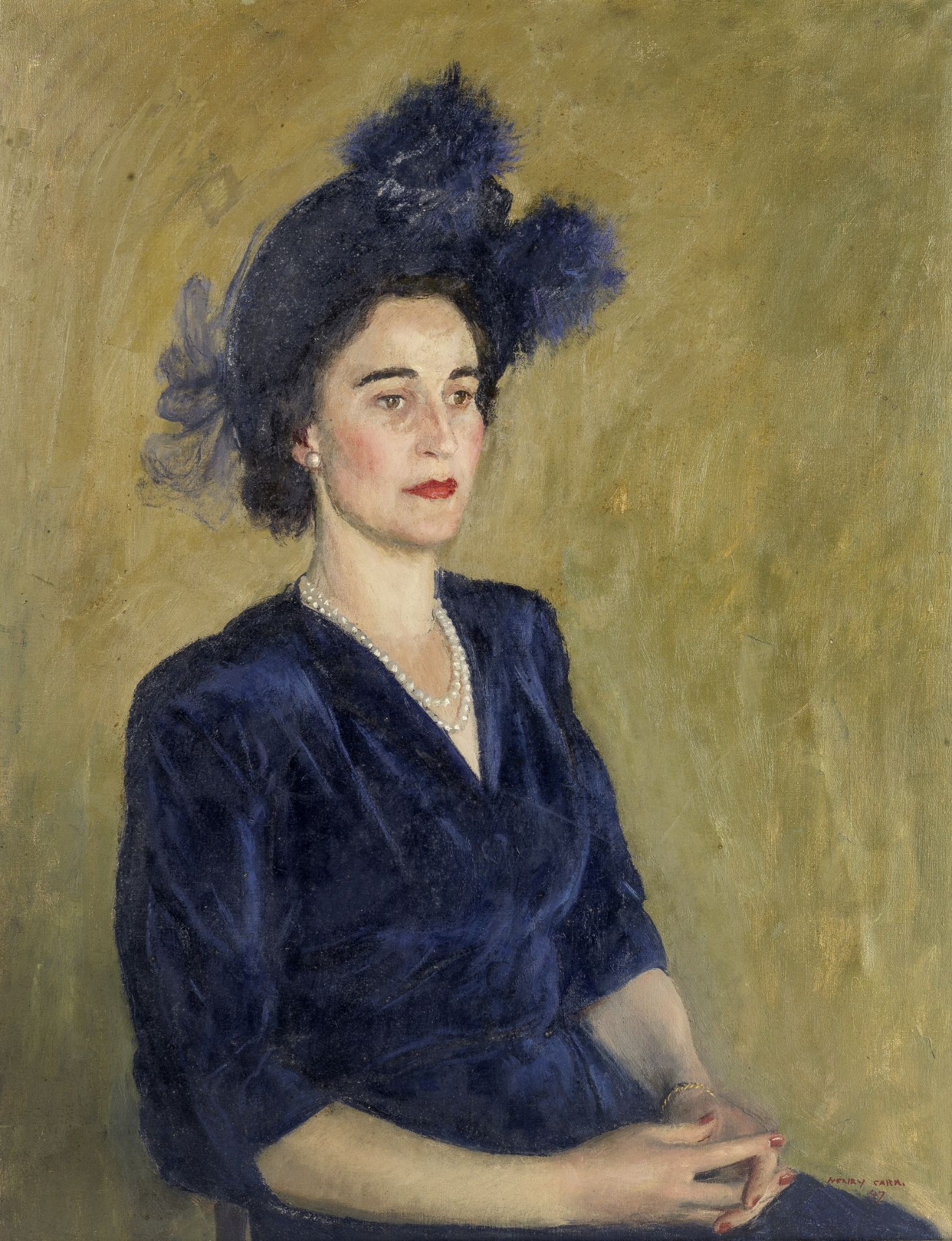 Henry Marvell Carr (British, 1894-1970) Portrait of a lady in blue