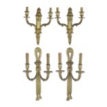 Two pairs of 20th century gilt bronze twin light wall appliques in the Louis XVI taste (4)