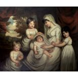 Follower of George Romney (Beckside 1734-1802 Kendal) Portrait of a family before a landscape