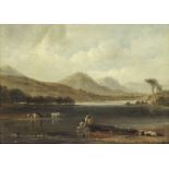 Anthony Vandyke Copley Fielding, P.O.W.S. (British, 1787-1855) Lakeland view with figures and cattle