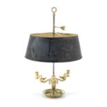 A late 19th / early 20th century French gilt bronze and t&#244;le peinte Bouillotte lamp in th...