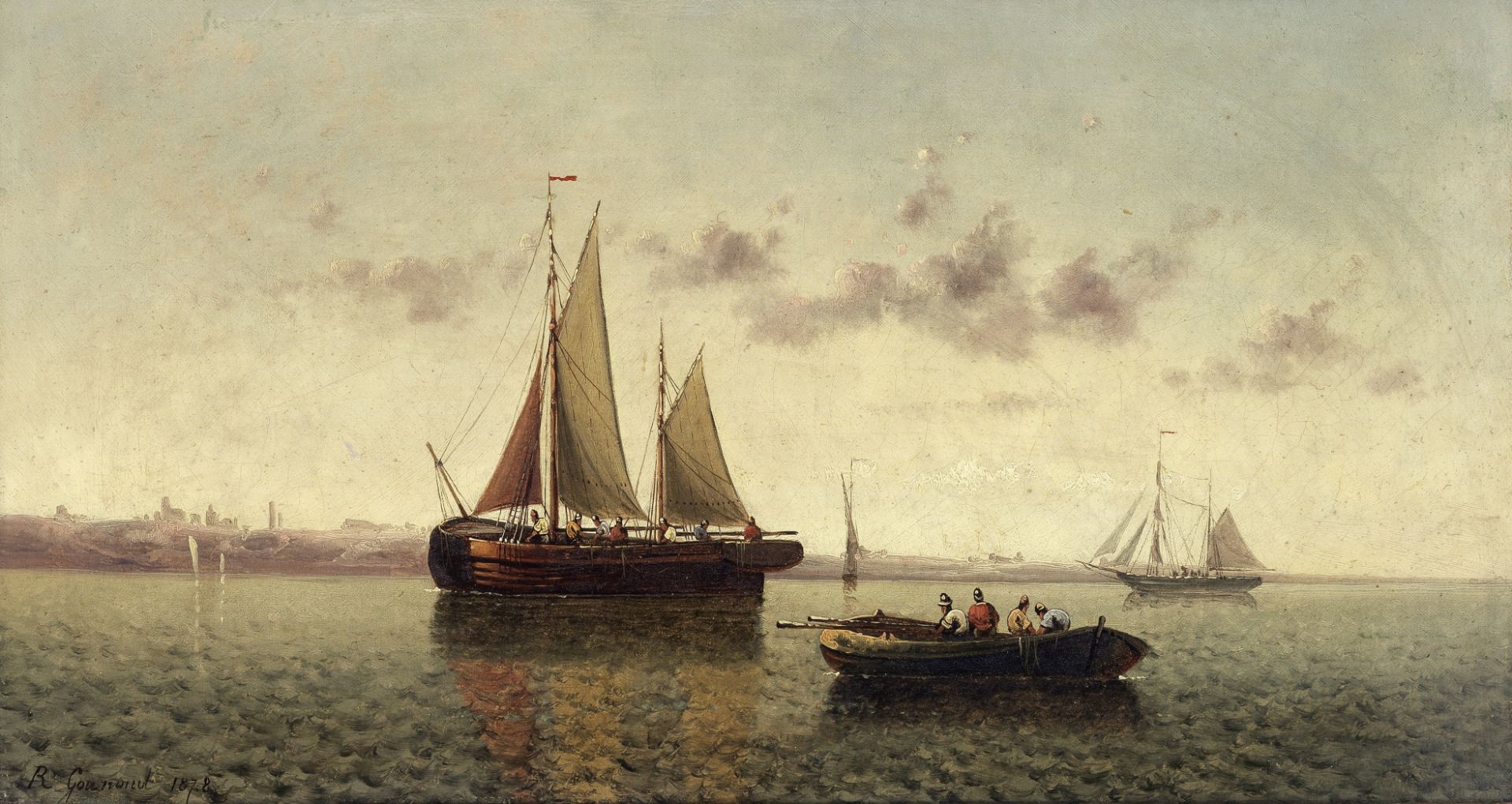 Continental School (19th Century) Shipping in calm waters