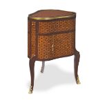 A French late 19th/early 20th century rosewood and parquetry heart-shaped mechanical table de toi...