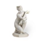 After the Antique: A good Italian carved white marble of the Crouching Venus on verde antico pede...