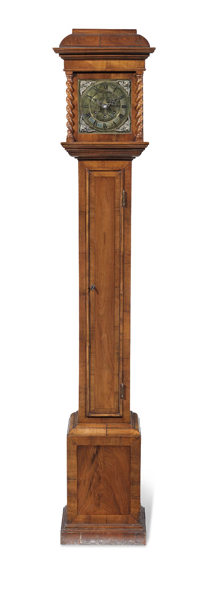 A small early 20th century walnut Westminster chiming longcase clock in the late 17th century style
