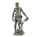 A. Masjouille (French, fl. late 19th century): A patinated bronze figure of 'La Travil'