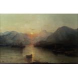 Alfred Clint (British, 1807-1883) Sunset over highland loch
