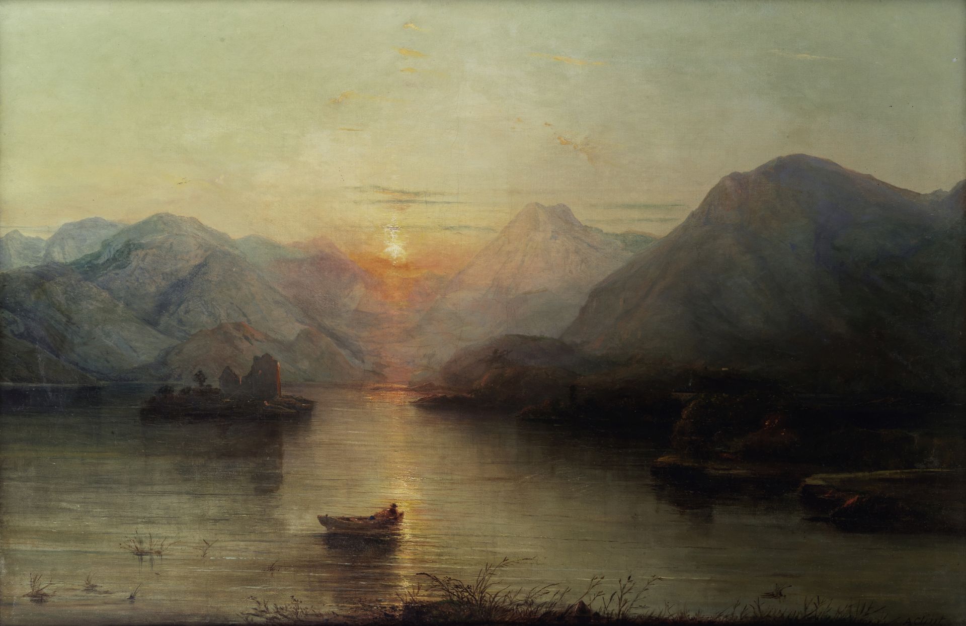 Alfred Clint (British, 1807-1883) Sunset over highland loch