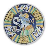 A late 19th century Italian Renaissance style maiolica charger in the manner of the Mancini works...