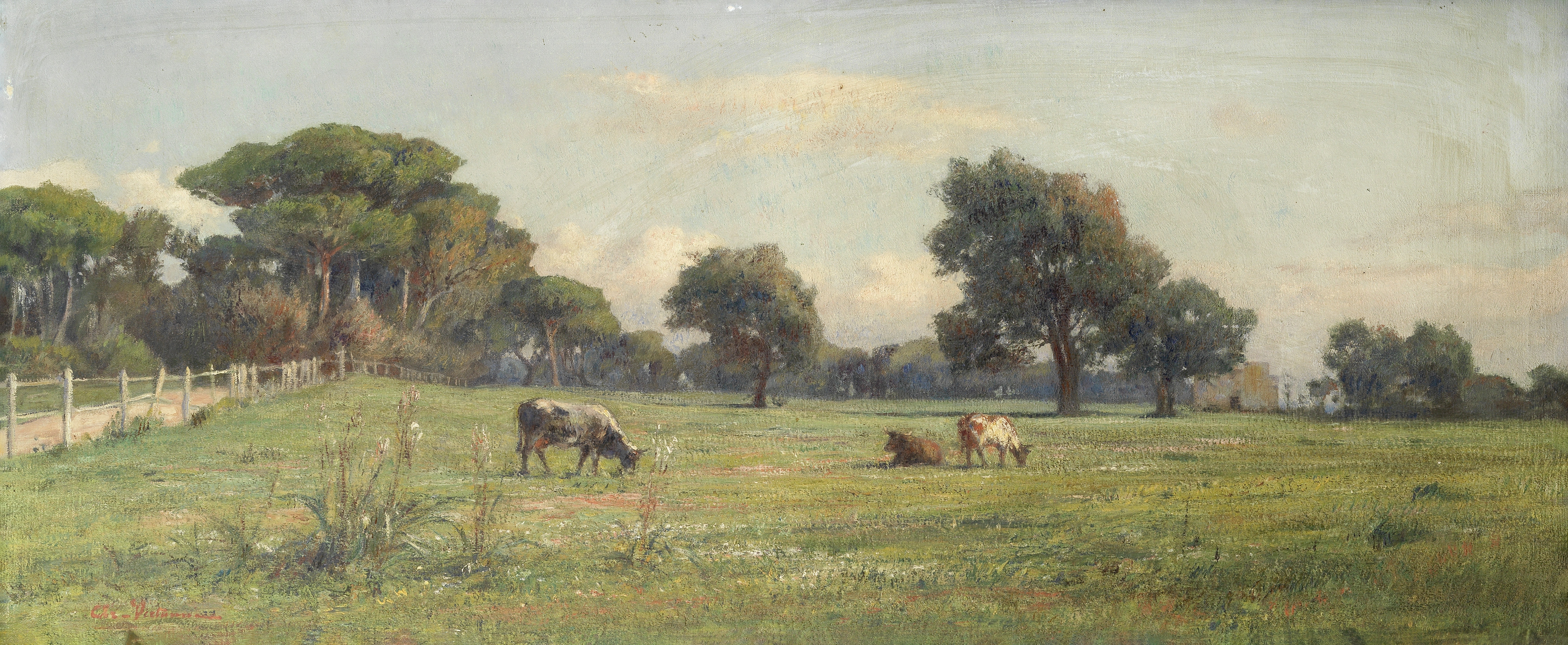 Achille Vertunni (Italian, 1826-1897) Pastoral landscape with cattle grazing