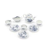 A collection of late 18th century Worcester blue and white porcelain