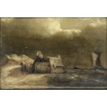 Manner of John Wilson, RSA Coastal scene with boats and figures