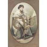 English School (Late 19th/early 20th century) Portrait of a lady with a spinning wheel unframed
