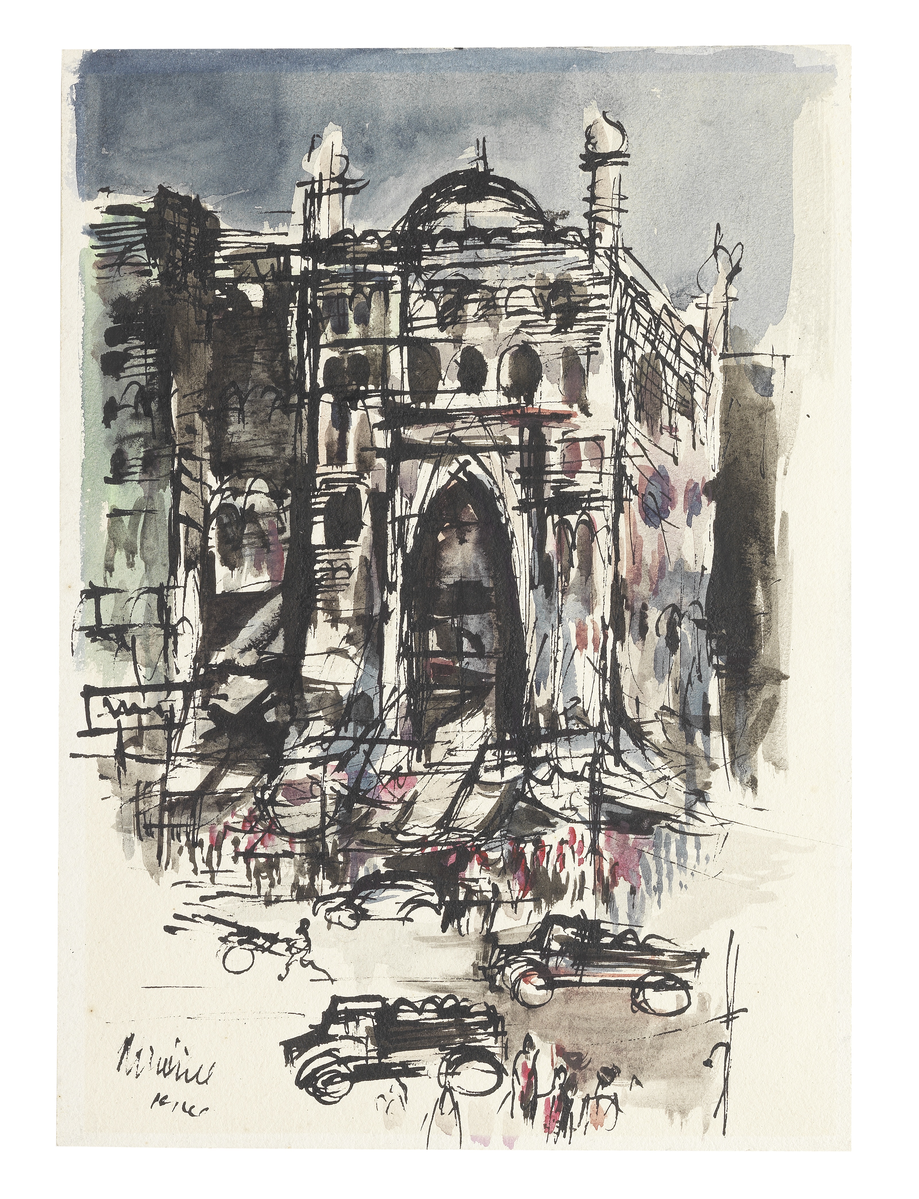 Nikhil Biswas (Indian, 1930-1966) Two works: Untitled (Horse and Carriage); Untitled (Cityscape) ...