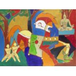 Maqbool Fida Husain (Indian, 1915-2011) Untitled (Possibly a scene from the Mahabharata, depictin...
