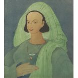 Abdur Rahman Chughtai (Pakistani, 1897-1975) Maiden in a green headdress