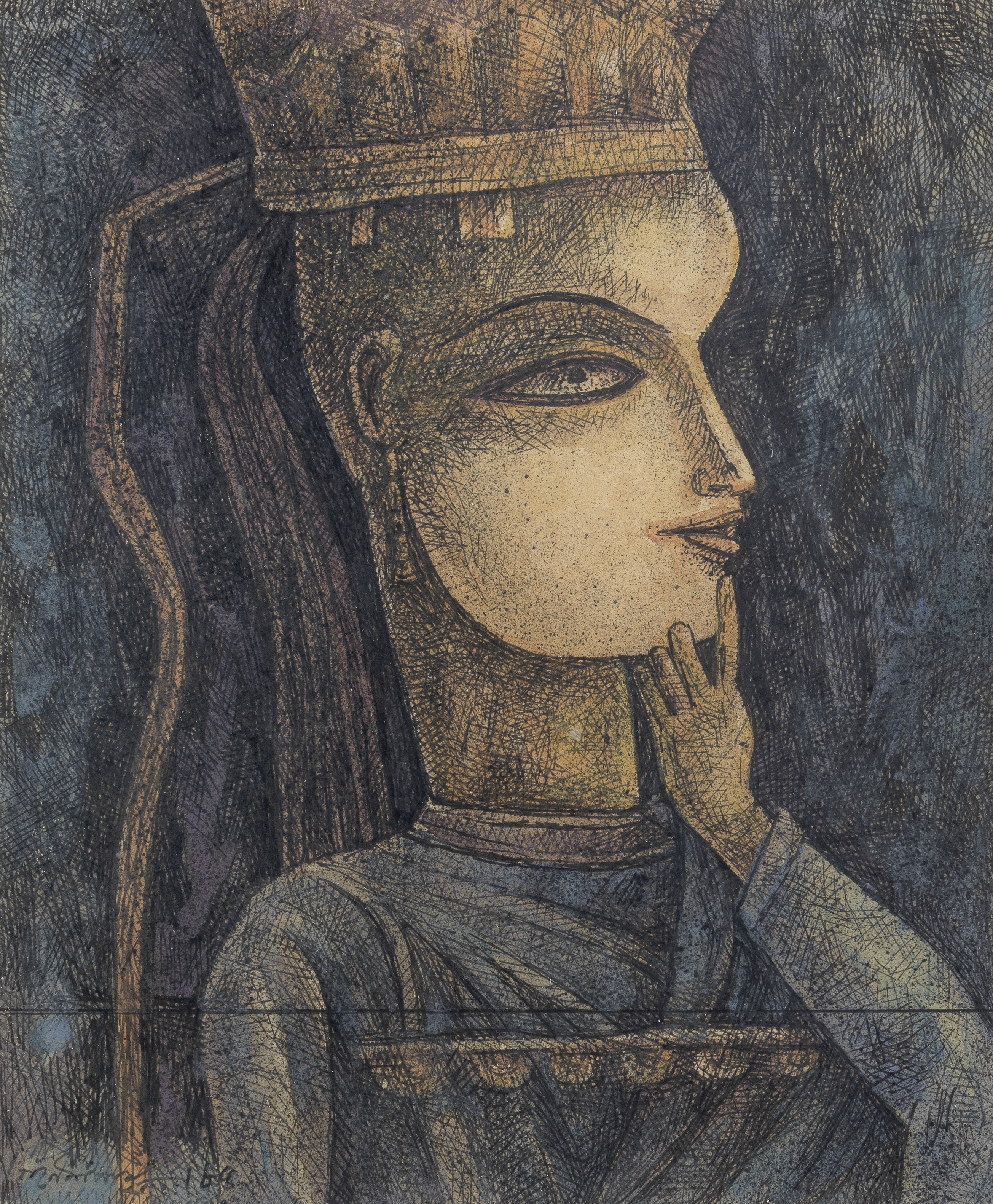 Ganesh Pyne (Indian, 1937-2013) Untitled (Head of a Woman)