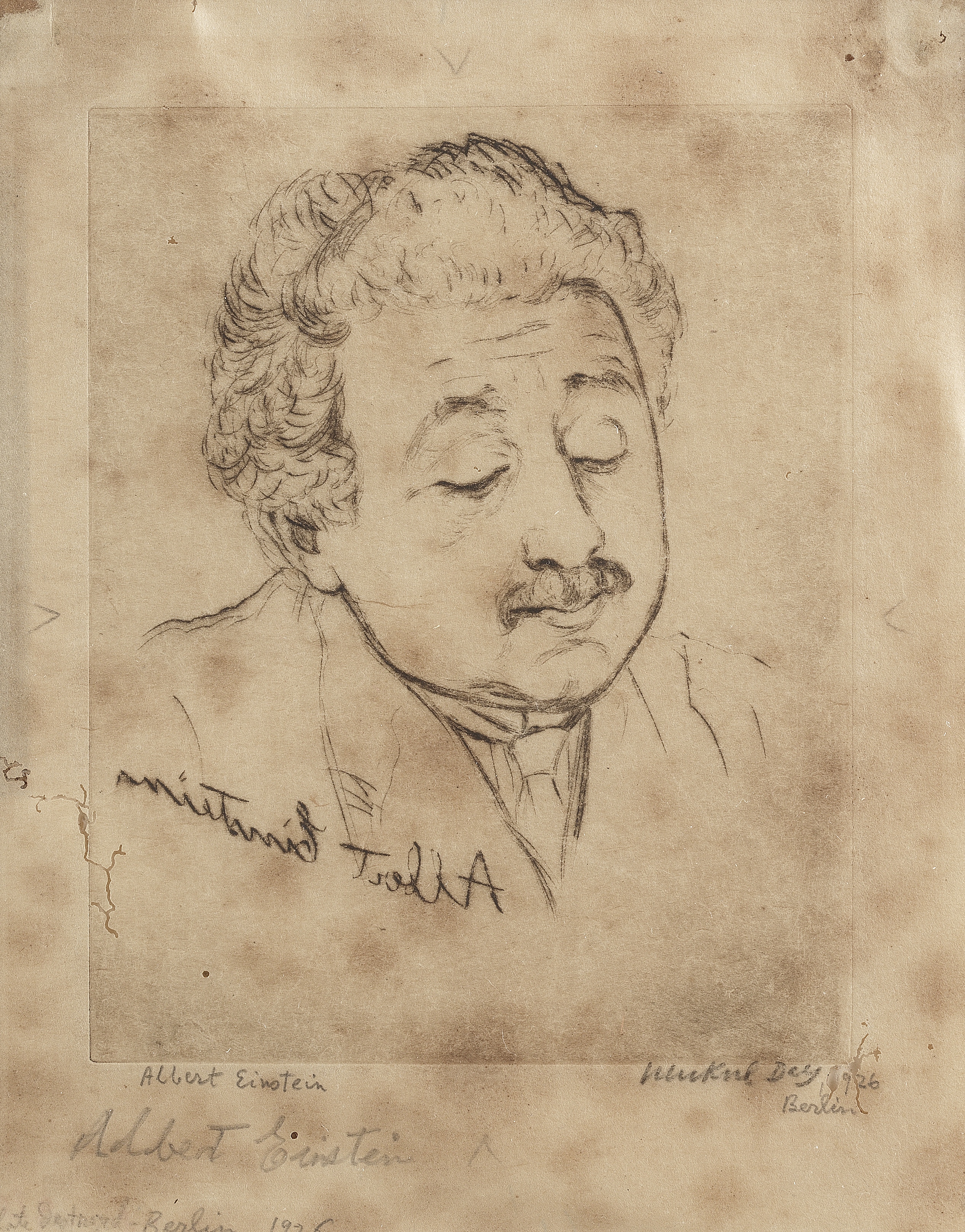 Mukul Dey (Indian, 1895-1989) Albert Einstein , sheet 19 x 15 cm. (7 1/2 x 6in) (further inscribe...