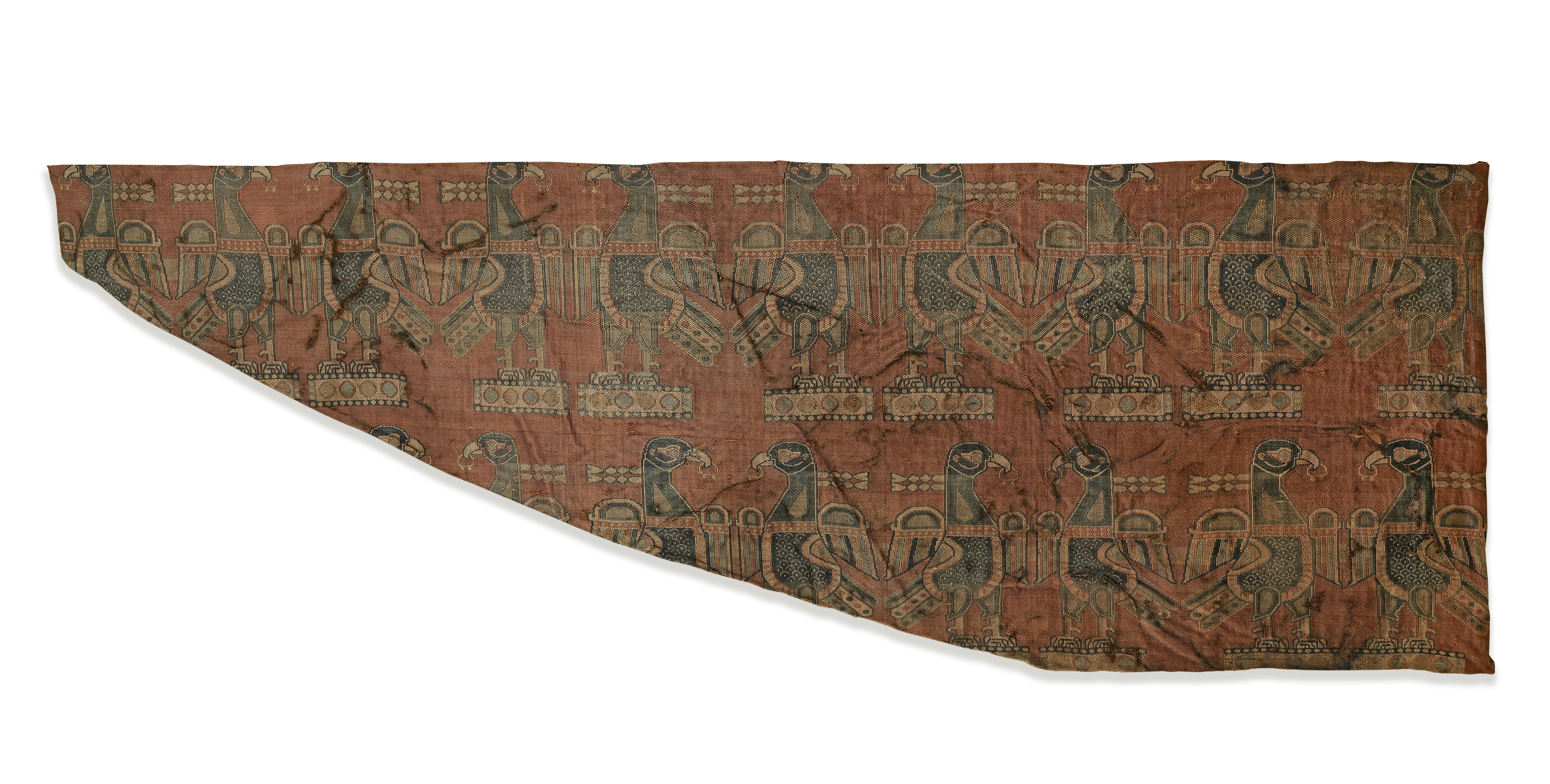 A Sogdian silk samite fragment with confronting eagles Central Asia, 7th-9th Century