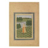 Gauri ragini: a maiden in a landscape holding decorated floral wands Mughal, mid-18th Century