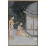 BHAIRAVI RAGINI: MAIDENS AT A SHRINE ON A TERRACE AT NIGHT Mughal, circa 1740