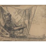 Hugo Vilfred Pedersen (Danish, 1870-1959) A sadhu seated on a bed of nails, another seated beside...