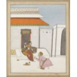 An illustration from a Ragamala series: Ramkari Ragini, depicting a prince begging forgiveness fr...