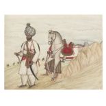 A nobleman, with horse and attendant behind, journeying through a landscape Sind or the Punjab, c...