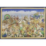 A scene from the Ramayana: Rama and Lakhshmana and the monkey army in battle with the forces of R...