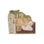 A prince seated holding a rose, an attendant standing behind with a morchal Deccan, 18th Century