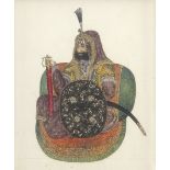 Maharajah Sher Singh (1807-43), armed with two tulwars and a shield, seated against a bolster Pun...