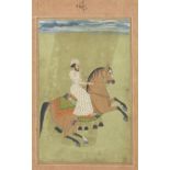 The Sufi, Pir Budhan Shah, who debated religious questions with the Sikh Gurus, on horseback in a...