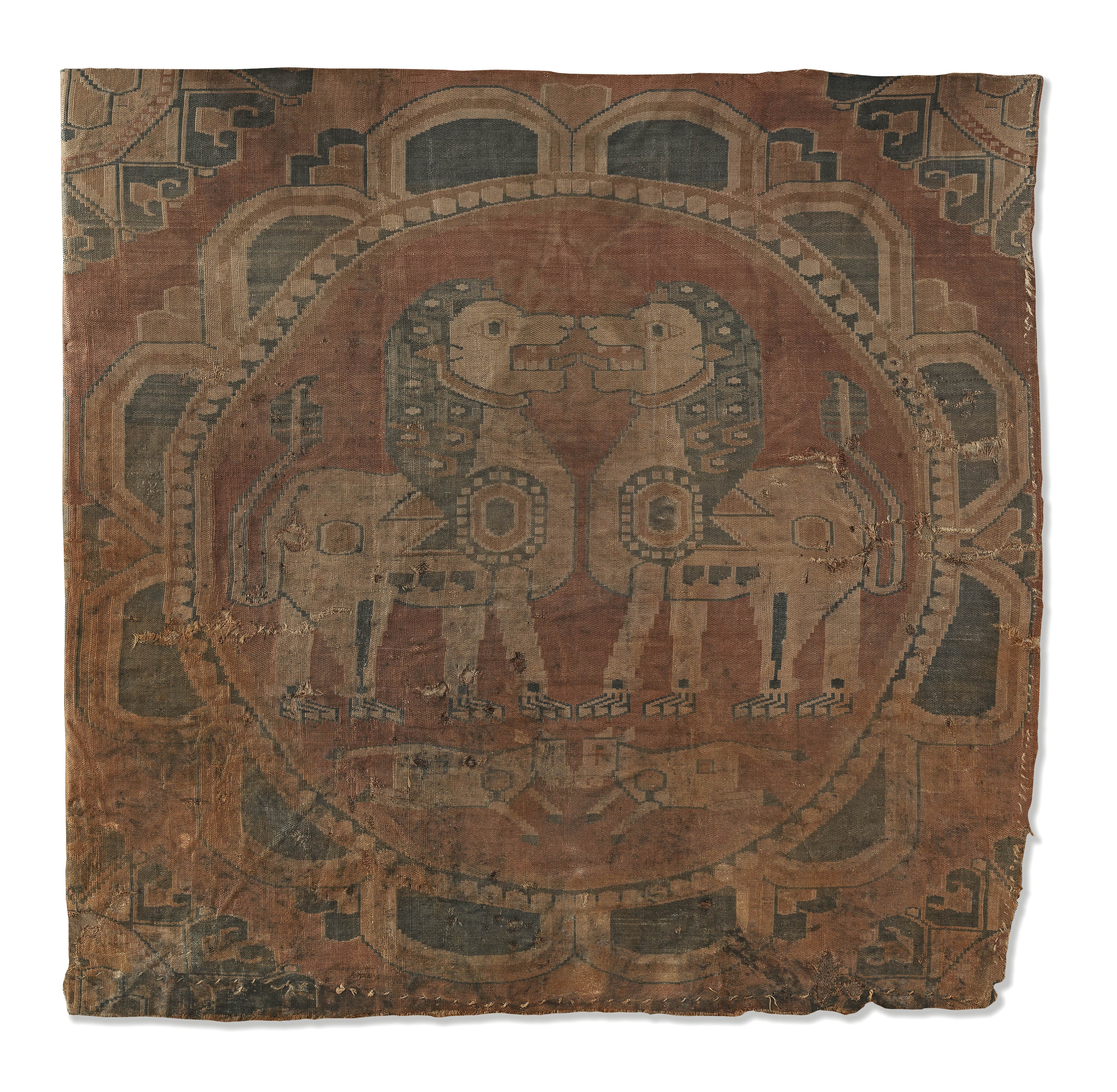 A Sogdian silk samite fragment with confronting lions Central Asia, 7th-9th Century