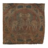 A Sogdian silk samite fragment with confronting lions Central Asia, 7th-9th Century