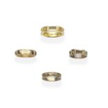 FOUR GOLD HAIRWORK MEMORIAL RINGS, (4)