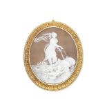 GOLD AND SHELL CAMEO BROOCH PENDANT, CIRCA 1880