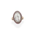 GOLD, GARNET AND IVORY MEMORIAL RING, DATED 1781