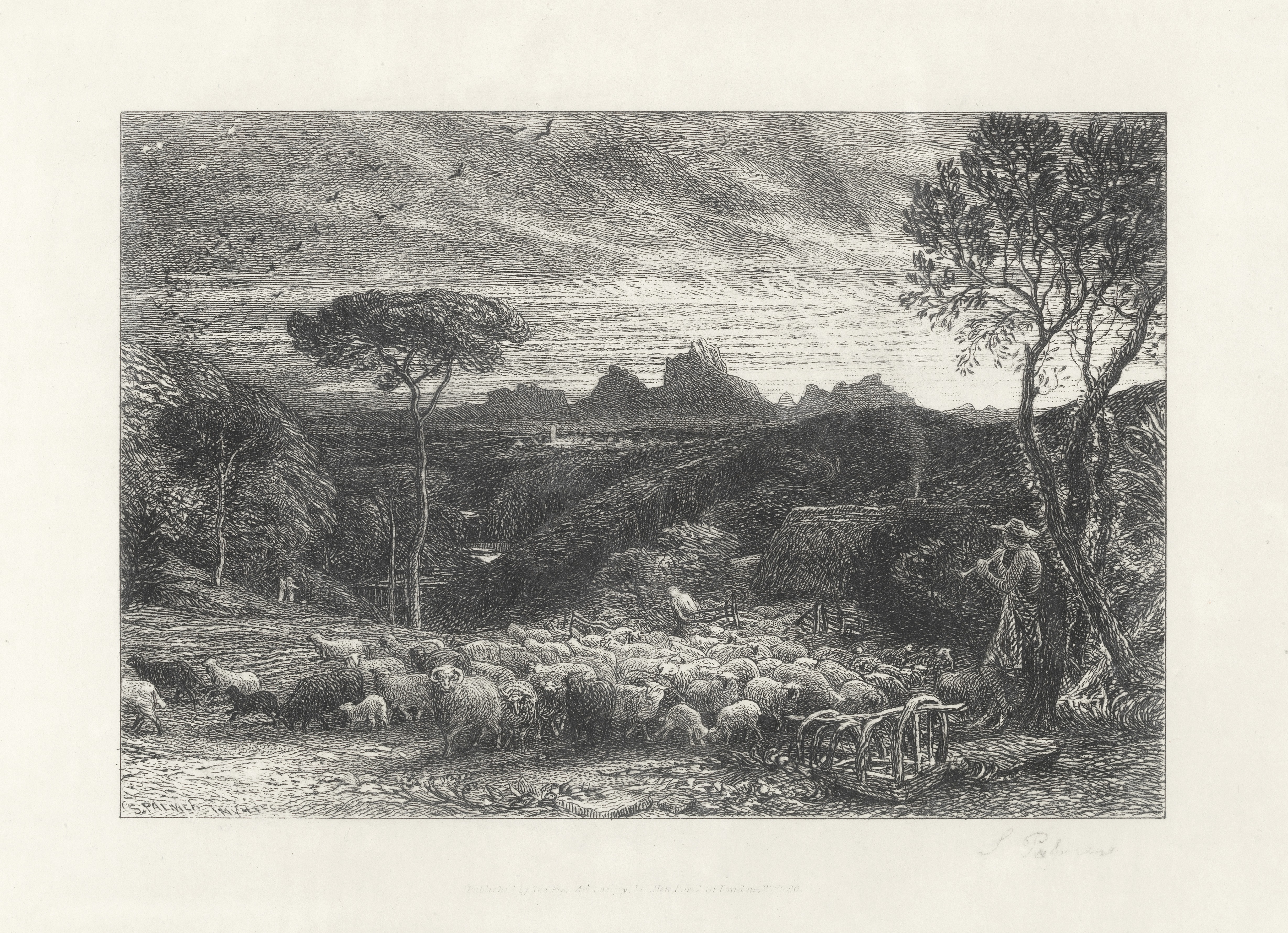 Samuel Palmer (British, 1805-1881) Opening the Fold, or Early Morning Etching, 1880, on wove pape...