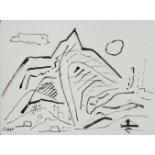 Etel Adnan (Liban, n&#233;e en 1925) La Montagne (indian ink on arches paper, framedsigned)